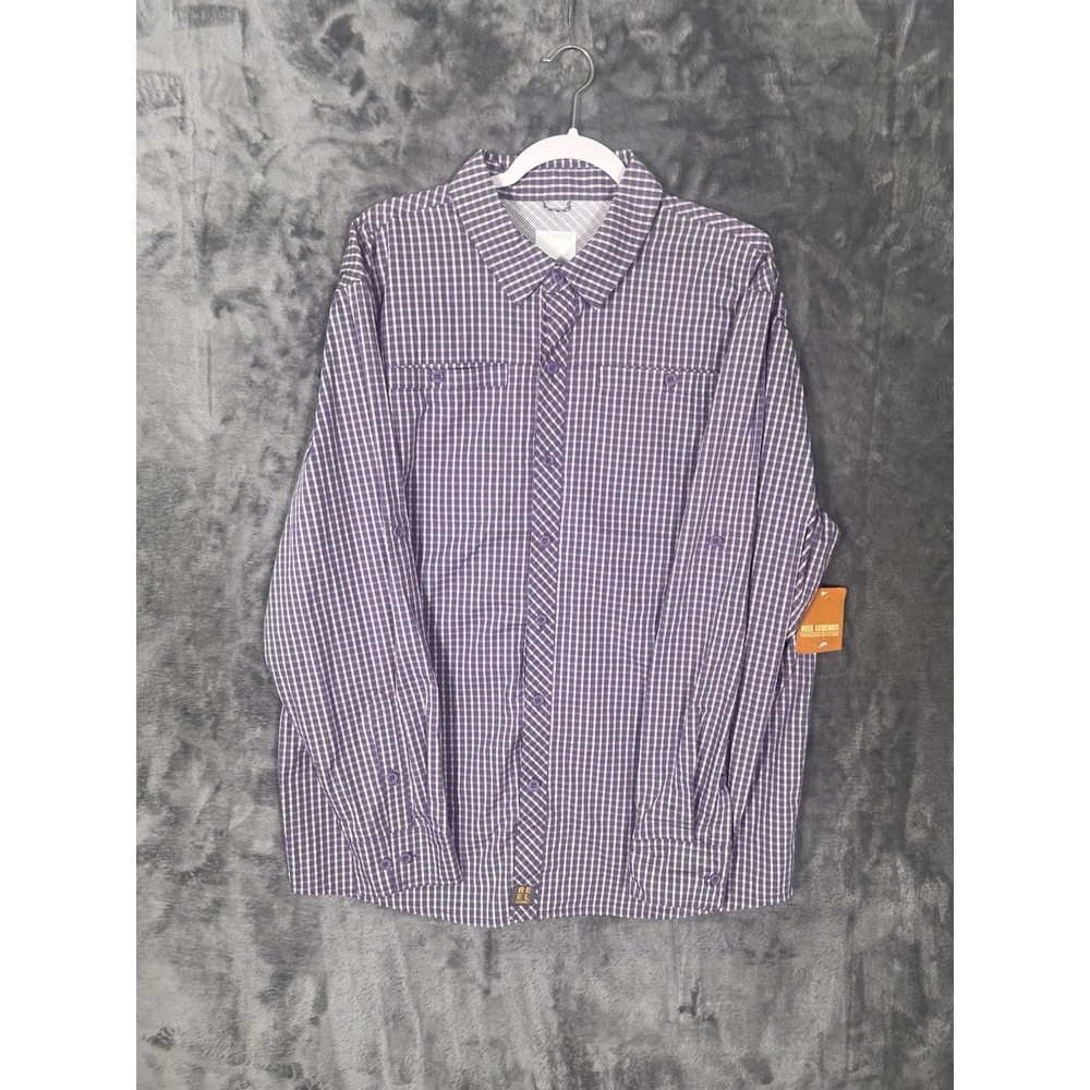 Reel Legends Mens Purple Plaid Long Sleeve Roll Tab Fishing Shirt XL NWT